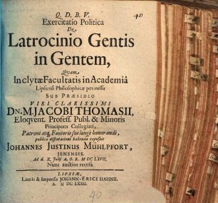 Exercitatio Politica De Latrocinio Gentis In Gentem