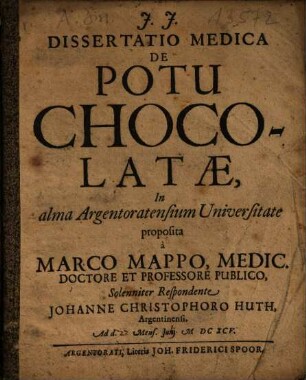 Dissertatio Medica De Potu Chocolatae