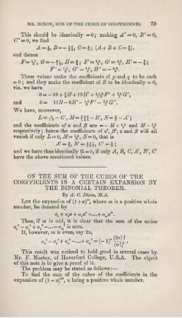 On the sum of the cubes of the coefficients in a certain expansion by the binomial theorem.