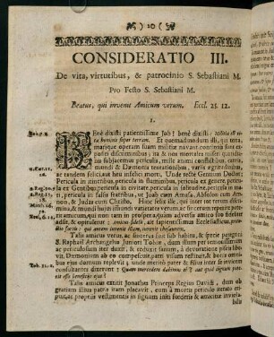 20-29, CONSIDERATIO III. De vita, virtutibus, & patrocinio S. Sebastiani M.