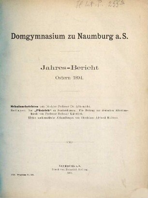 Jahres-Bericht : Ostern .... 1893/94