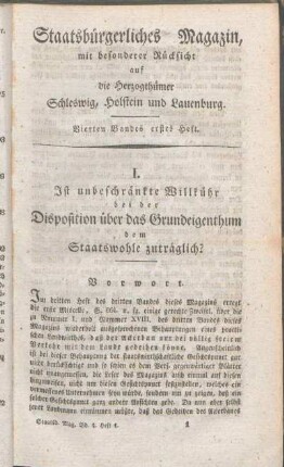 Vierten Bandes erstes Heft.