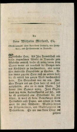An Herrn Wilhelm Mitford, Esq. ...