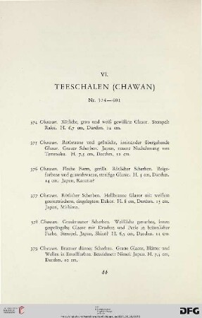 VI. Teeschalen (Nr. 374-401)