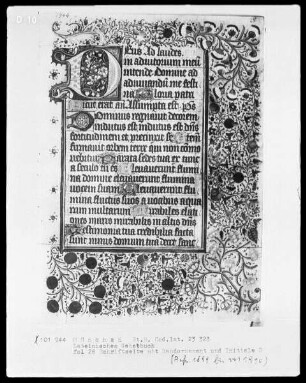 Lateinisches Gebetbuch aus Kloster Baumburg — Initiale D und Vollbordüre, Folio 28recto