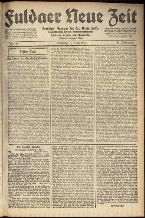 Erste Ausgabe vom Samstag, den 11. März 1922.