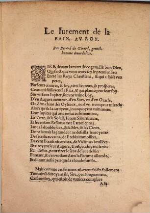 Le Jurement De La Paix, Au Roy