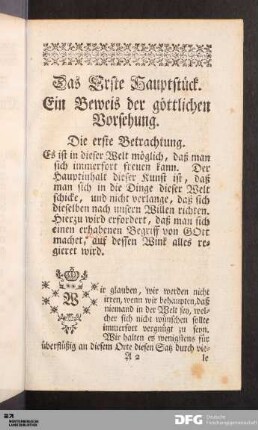 Das Erste Hauptstück. Ein Beweis der göttlichen Vorsehung.