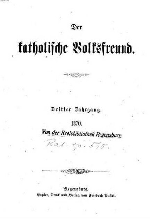 Der katholische Volksfreund. 1870 = Jg. 3