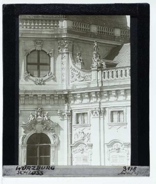 Würzburg, Residenz : Detail der Gartenfassade, Anschluss des des Mittelpavillons