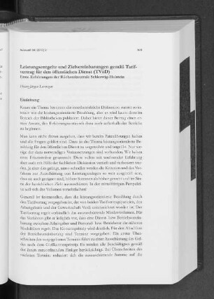 Leistungsentgelte und Zielvereinbarungen gemäß Tarifvertrag für den öffentlichen Dienst (TVöD) : Erste Erfahrungen der Büchereizentrale Schleswig-Holstein