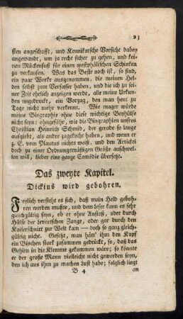 Das zweyte Kapitel. Dickius wird gebohren.