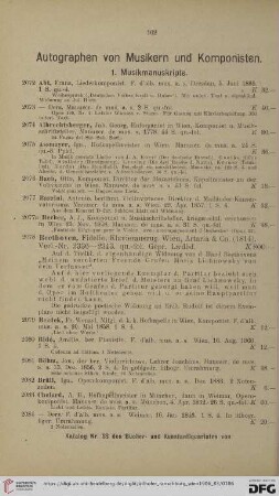 Autographen von Musikern und Komponisten (Nr. 2072 - 2301a)