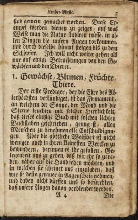 1. Gewächse, Blumen, Früchte, Thiere.
