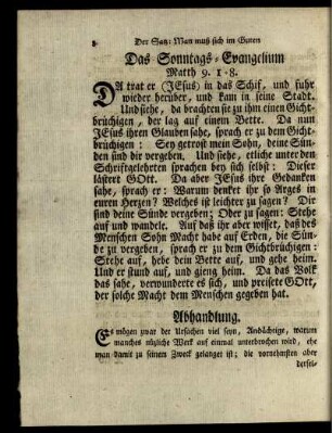 Das Sonntags-Evangelium, Matth. 9. 1-8.