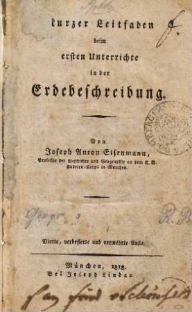 Kurzer Leitfaden beim ersten Unterrichte in der Erdebeschreibung