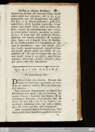 Quaestio Decima. De providentia Dei.