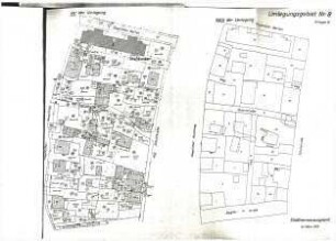 (Ablichtung) Umlegungsgebiet Nr. 8 (Sieghütter Garten, Hochbunker, Querstraße, Schulstraße, Siegtalstraße, Sieghütter Hauptweg) vor und nach der Umlegung.
