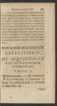 Exercitium IV. De Acquisitione Per Successionem ex ultima voluntate.