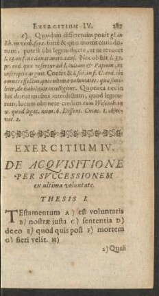 Exercitium IV. De Acquisitione Per Successionem ex ultima voluntate.