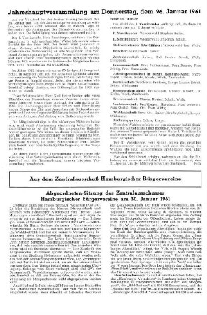 Abgeordneten-Sitzung des Zentralausschusses Hamburgischer Bürgervereine am 30. Januar 1961