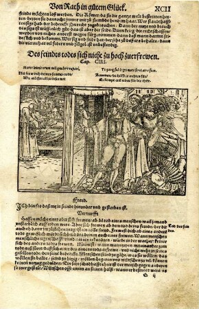 Text und Grafik "Des feindts todts sich nicht zu hoch zuerfrewen. Cap. CIIII."