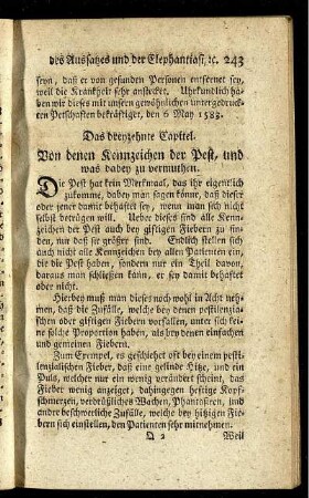 Das dreyzehnte Capitel. Von denen Kennzeichen der Pest, und was dabey zu vermuthen.