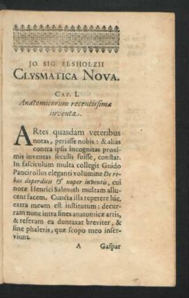 Cap. I. Anatomicorum recentissima inventa.