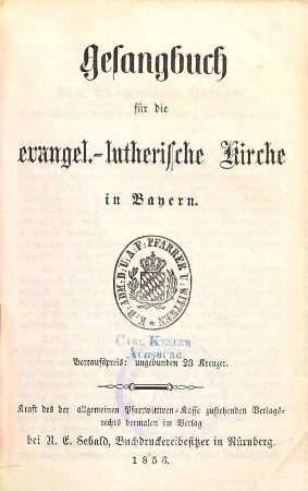 Gesangbuch für die evangel.-lutherische Kirche in Bayern