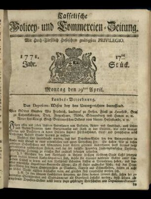 17tes Stueck, Montag den 29ten April 1771