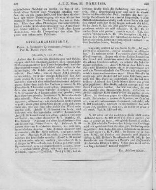 Le romancero françois. Histoire de quelques anciens trouvères et choix de leurs chansons. Hrsg. v. P. Paris. Paris: Techener 1833 (Beschluss von Nr. 52)