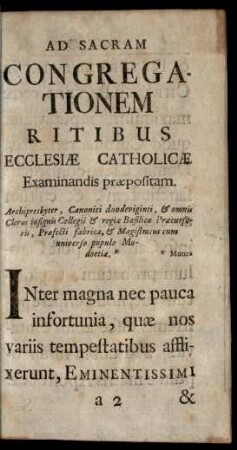 Ad Sacram Congregatinem Ritibus Ecclesiae Catholicae Examinandis praepositam