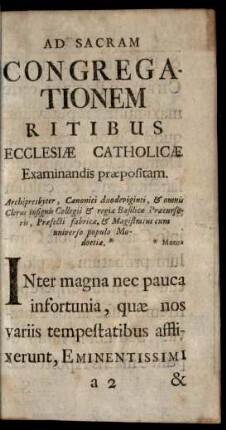 Ad Sacram Congregatinem Ritibus Ecclesiae Catholicae Examinandis praepositam