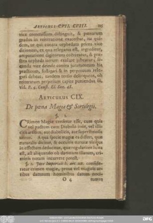 Articulus CIX. De poena Magiae & Sortilegii.