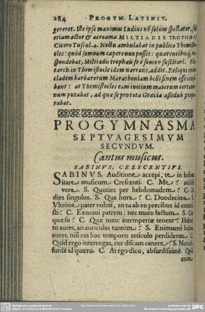 Progymnasma Septuagesimum Secundum. Cantus musicus