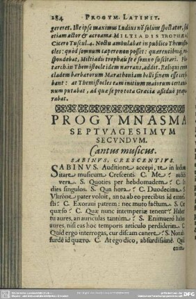 Progymnasma Septuagesimum Secundum. Cantus musicus