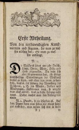 Erste Abtheilung. Von den nothwendigsten Kunstwörtern und Figuren, die man zu wissen nöthig hat, ehe man zu messen anfängt.