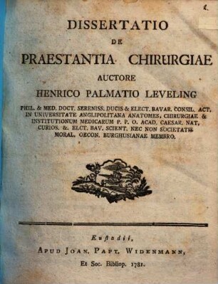 Diss. de praestantia chirurgiae