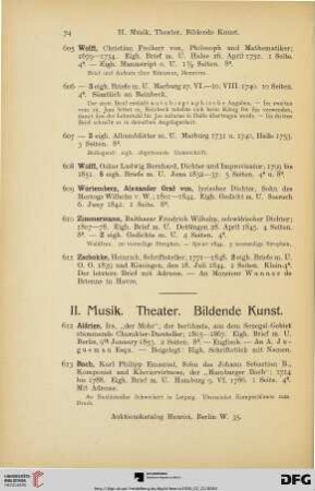 II. Musik. Theater. Bildende Kunst (Nr. 612-738)