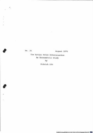 The Soviet price determination and econometric study