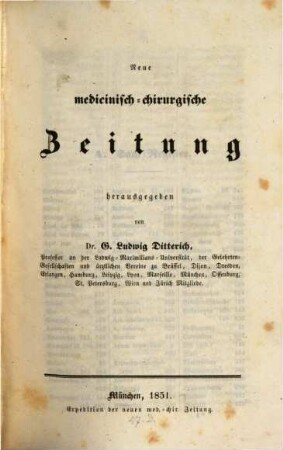 Neue medicinisch-chirurgische Zeitung. 1851, 1851