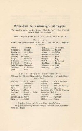 Verzeichnis der auswärtigen Ehrengäste