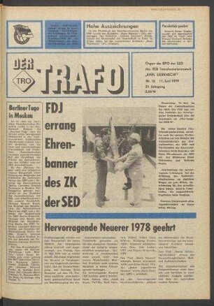TRO-Betriebszeitung 'Der Trafo'; Nr. 12/1979 (11. Juni 1979)