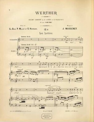 Werther : drame lyrique ; en 3 actes et 4 tableaux ; d'après Goethe, 6. Les lettres