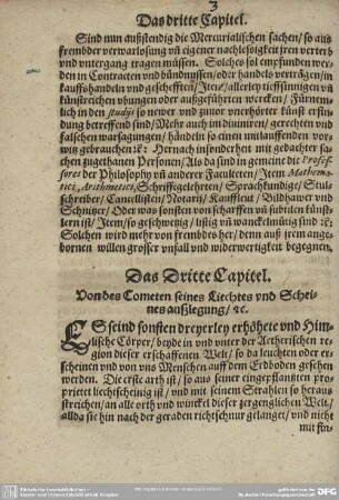 Das Dritte Capitel. von des Cometen seines Liechtes und Scheines außlegung/[..].