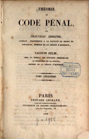 Théorie du Code pénal. 5 (1839)