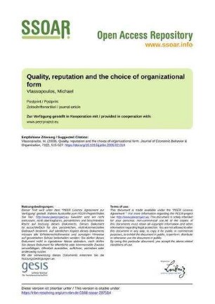 Quality, reputation and the choice of organizational form