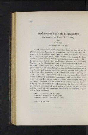 Geschmolzene Salze als Lösungsmittel. Erwiderung an Herrn W.C. Bray