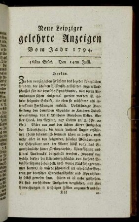 56stes Stück. Den 14ten Julii.