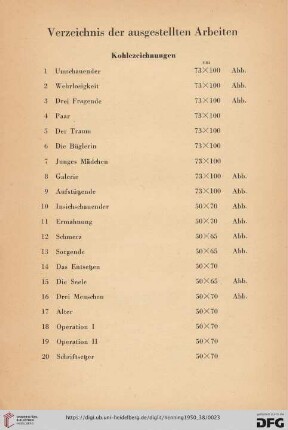 Kohlezeichnungen (Nr. 1-29)